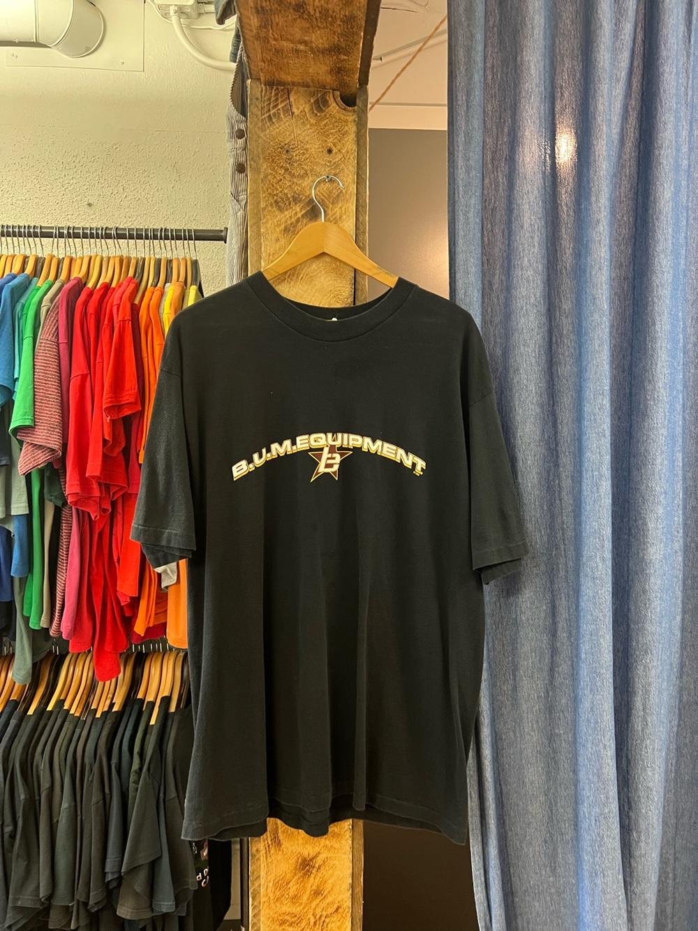 Vintage 1996 B.U.M. Equipment Black Graphic Tee